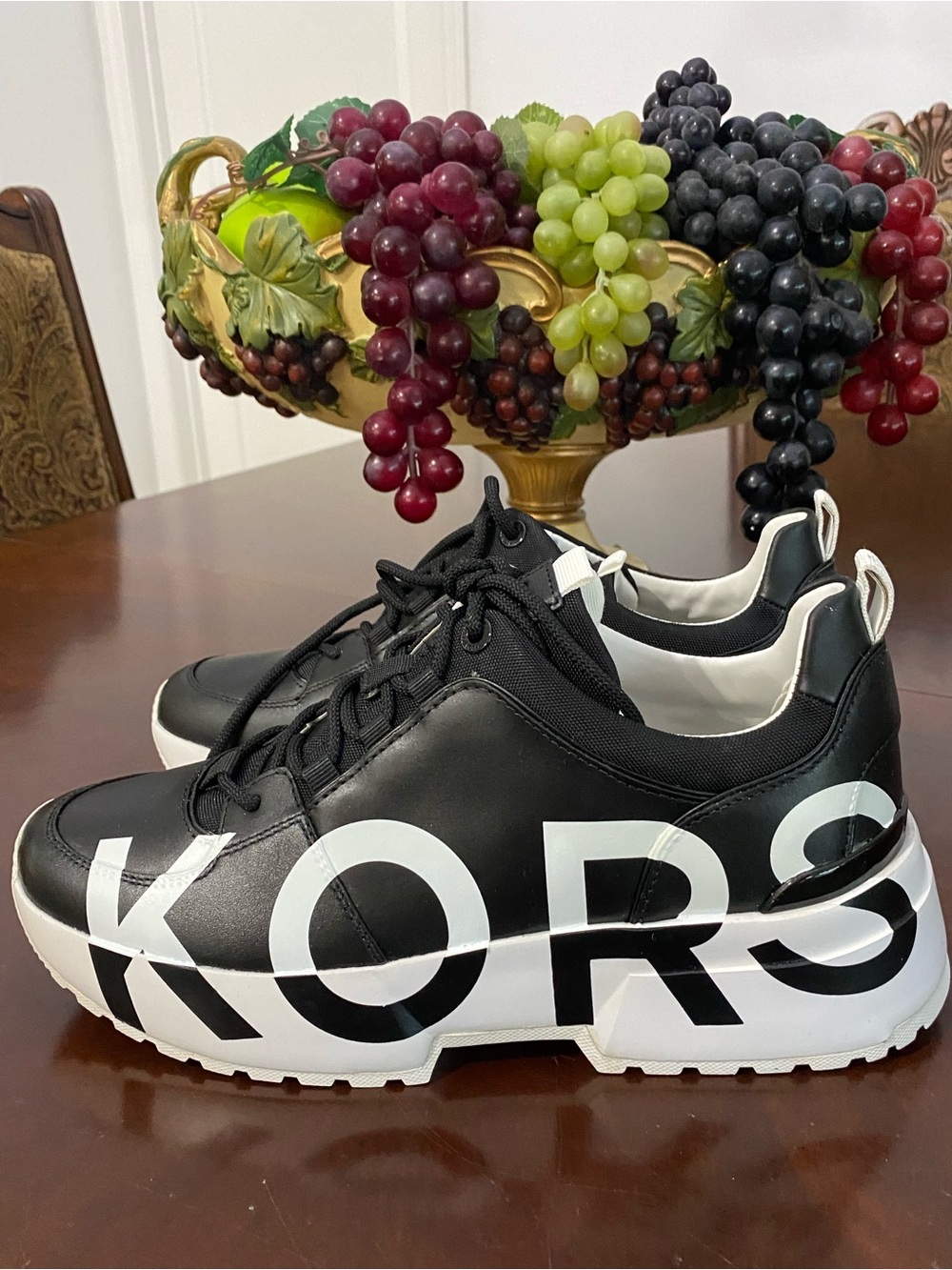 Michael Kors Black & White Logo Platform Sneakers - Picture 3 of 13